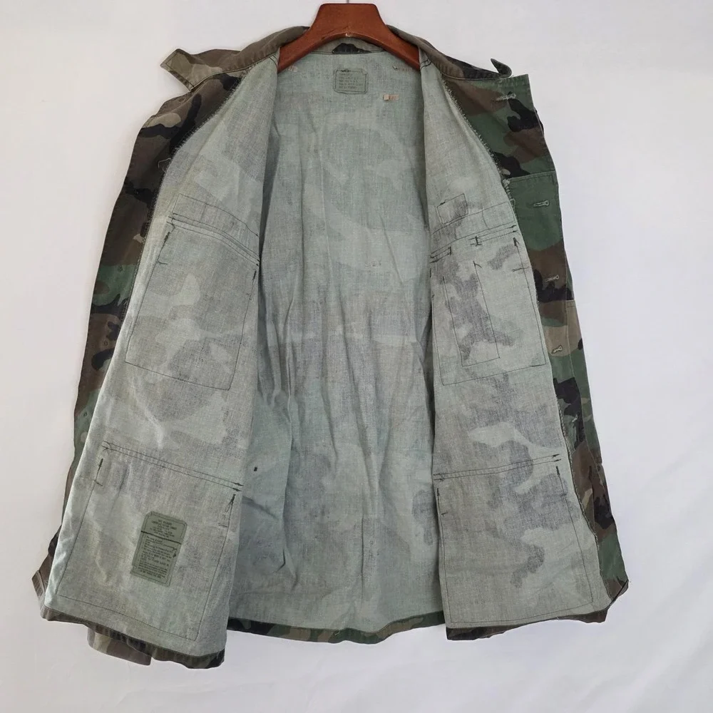 US Army Jacket Mens Med Reg Combat Coat Woodland Camo Name Airborne Calvary 1988